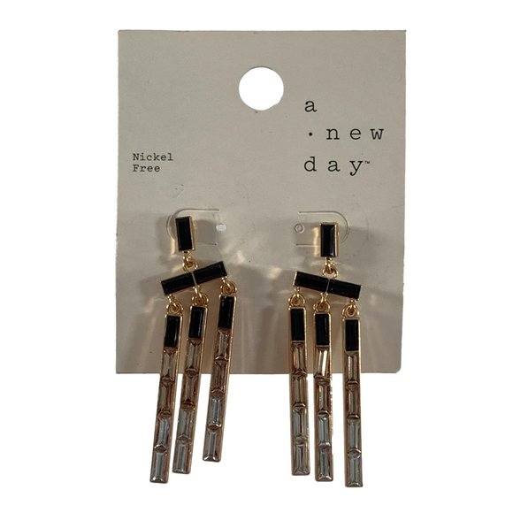 a new day Jewelry - A New Day Earrings Nickle Free Dangle Gold Tone Black Enamel Rhinestones
